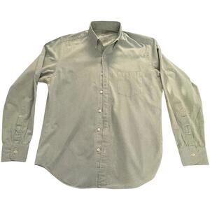 J.Crew Men's Shirt Medium Olive & White  Plaid/Gingham Button Up Long Sleeve EUC